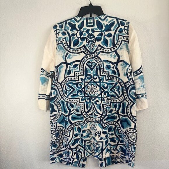 Artisan‎ Printed Linen 3/4-sleeves. Open-front design.. Linen. - Picture 5 of 5